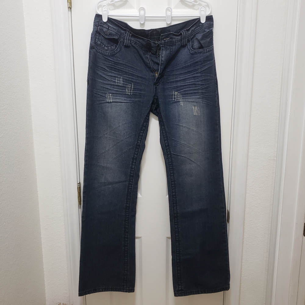 Xtreme Couture Men's Denim Jeans W34 x L34 Dark Blue Wash Distressed Pre-Owned